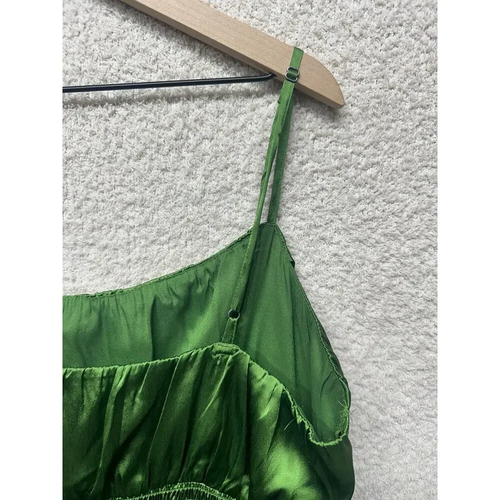 Abercrombie & Fitch Green Satin Smocked Waist Maxi Dress Medium
